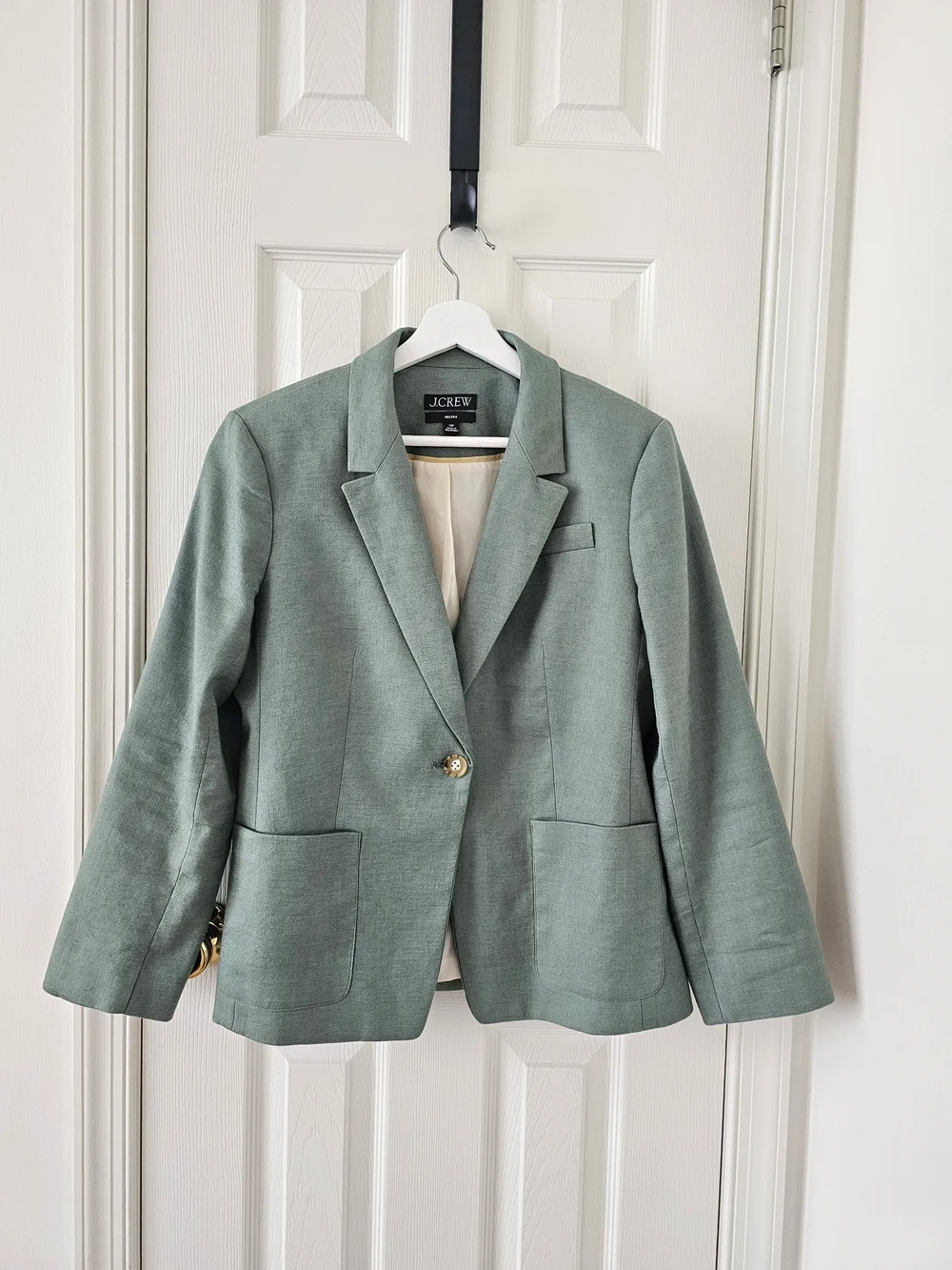 J.Crew Helena Linen Blend Blazer 10P Sage Green Tailored Office Preppy Jacket